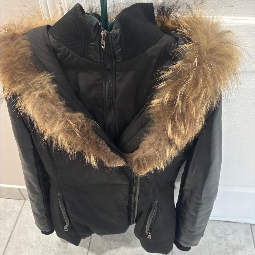 Women's Black Jacket with Faux Fur Trim